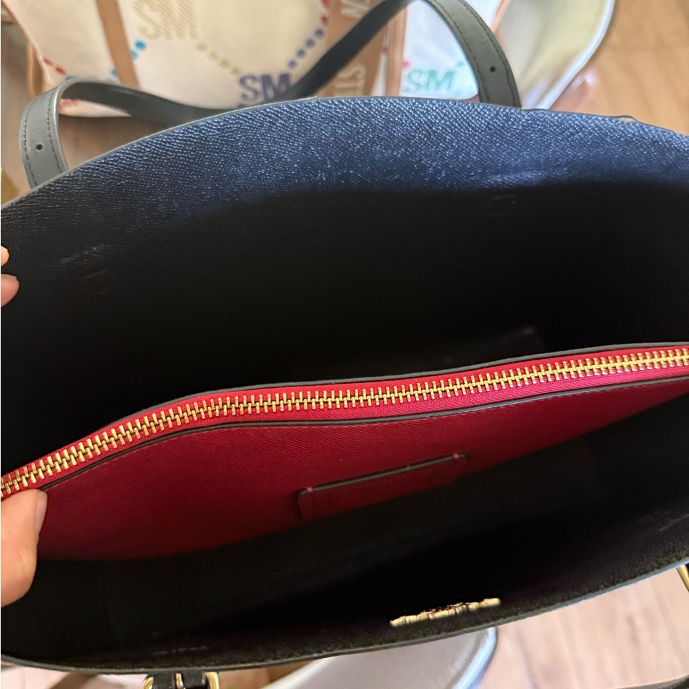 Coach Brown Signature Canvas Tote with Black Handles and Red Accent Pouch Set - Picture 5 of 12